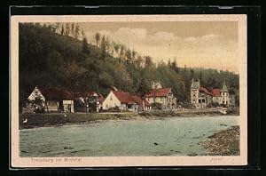 Ansichtskarte Treseburg im Bodetal, Ortsansicht mit Fluss