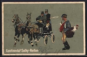 Ansichtskarte Reklame für Continental Sulky-Reifen, Pferdegespann, Bauer mit Huhn im Korb