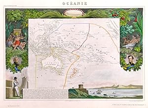 OCÉANIE. Map of Australia, East Indies and the South Pacific, set within very decorative scenic...