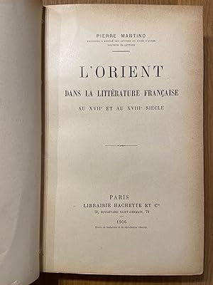 L'Orient dans la littérature française au XVIIe et XVIIIe siècle