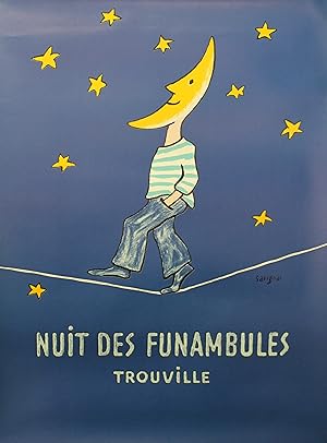 "NUIT DES FUNAMBULES TROUVILLE 1985" Affiche originale roulée / Offset par SAVIGNAC / Imp. OVILOF...