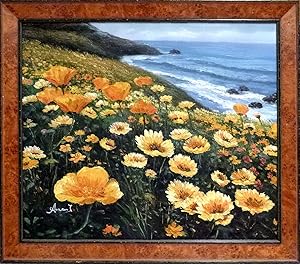 Field Of Flowers Beside The Sea - Oil