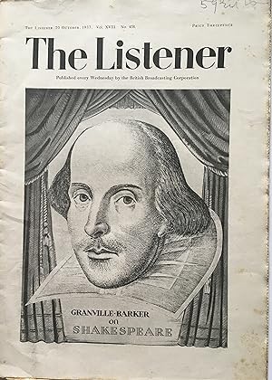The Listener, 20 October 1937 Vol XVIII No 458, containing an article by Sir Ronald Storrs, Dough...