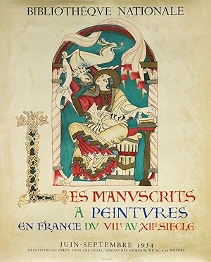 1954 French Exhibition Poster, Les Manuscrits a Peintures en France (du VII au XII siècle), Bibli...