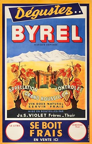 1940s Original French Art Deco - Alcohol Poster - Byrel (Le Verre Degustation)