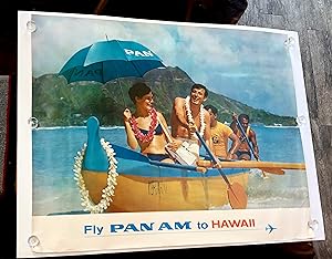 Original 1965 FLY PAN AM TO HAWAII Vintage Travel POSTER Midcentury WAIKIKI