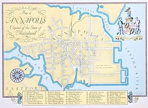 Rare 1944 WW II- Era Colored Illustrated Map of Annapolis, Capital City of Maryland