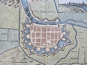 Nieuwpoort Flanders Low Countries Belgium 1673 Priorato city plan map w/ view