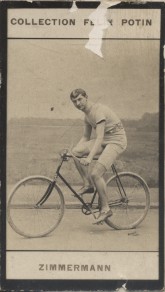 Photographie de la collection Félix Potin (4 x 7,5 cm) représentant : Zimmermann, coureur cyclist...