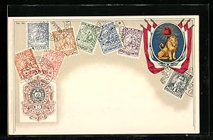 Künstler-Ansichtskarte Republica del Paraguay, Briefmarken und Wappen