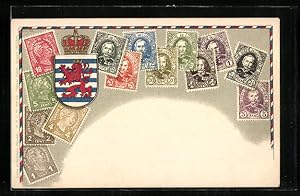 Ansichtskarte Briefmarken und Wappen des Landes Luxemburg