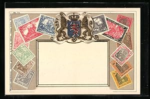 Ansichtskarte Verschiedene Briefmarken aus dem Deutschen Reich mit Wappen
