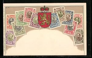 Ansichtskarte Bulgarische Briefmarken und Wappen mit Krone