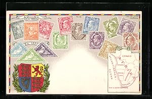 Ansichtskarte Briefmarken Cape of Good Hope, Landkarte und Wappen