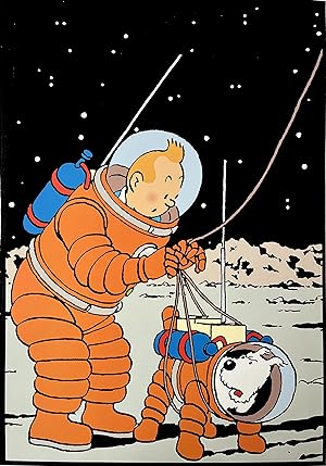 Original Vintage Poster - Tintin and Snowy on the Moon