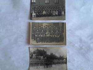 Drei militärische Gruppenfotos als Ansichtskarte gelaufen 1913/1914