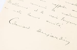 Lettre autographe datée et signée adressée à Geneviève Mallarmé, la fille de son grand ami Stépha...