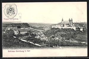 Ansichtskarte Comburg b. Hall, Blick zum Schloss und Wappen von Comburg