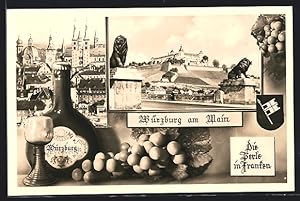 Ansichtskarte Würzburg, Ortspartien, Wein, Wappen