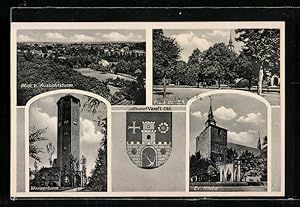Ansichtskarte Varel / Oldenburg, Wasserturm, Kirche, Wappen, Platz der SA