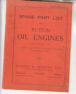 RUSTON OIL ENGINES VO VH SPAPRE PARTS LIST CATALOG MANUAL