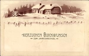 Präge Ansichtskarte / Postkarte Glückwunsch Neujahr, Wohnhaus, Schnee