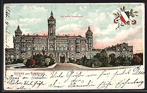 Ansichtskarte Hannover, Technische Hochschule mit Anlagen, Wappen