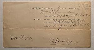 [Abraham Lincoln] Sentencing Document for William Trunnell Convicted of Assault and Battery; Late...