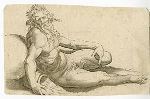 Antique Master Print-CLASSICAL-MALE-FIGURE-RIVER GOD-Anonymous-c.1650