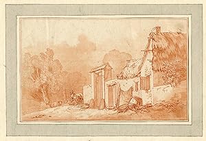 Antique Master Print-LANDSCAPE-INTERACTION-NATURE-HUMANS-Huet-1732-1763
