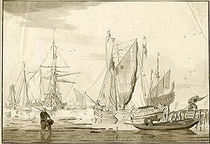 Antique Master Print-SHIPS-BOATS-ON-LAND-BEACH-Schreuder-Van de Velde-1767-1780