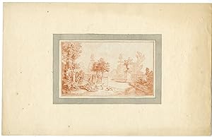 Antique Master Print-LANDSCAPE-INTERACTION-NATURE-HUMANS-Huet-1732-1759