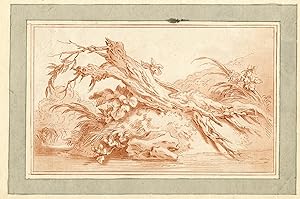 Antique Master Print-LANDSCAPE-INTERACTION-NATURE-HUMANS-Huet-1732-1761