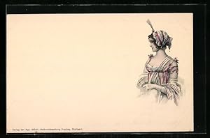 Ansichtskarte Junge Dame im Kleid mit einem Fächer, Biedermeier