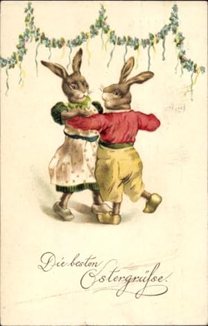 Ansichtskarte / Postkarte Glückwunsch Ostern, Tanzende Osterhasen