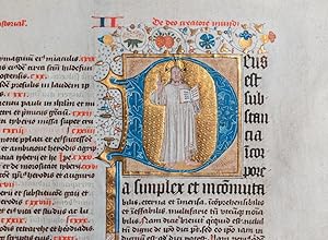 Large illuminated historiated initial in gold for the opening of 'Speculum historiale'
