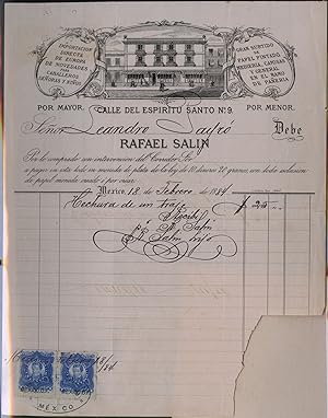 Mexican Billhead Receipt for Rafael Salin Clothin Shop