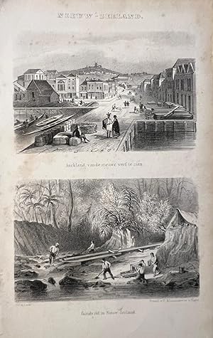 Lithography New Zealand | 2 Original lithography's on one sheet of paper: Auckland, van de nieuwe...