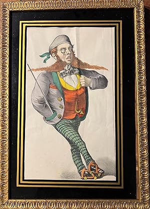 Framed lithography, satire | Man on quad skates (rollerskates, rolschaatsen), published ca. 1860,...