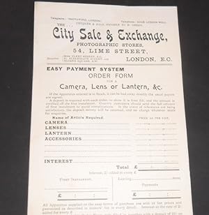 City Sale & Exchange, Photographic Stores, 54 Lime Street, London, E.C.- Order Form for a Camera,...