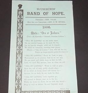 Rushen Band of Hope - Lyric Sheet dated 1886