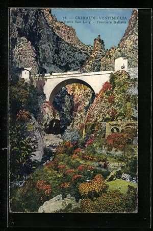 Carte postale Menton, Pont Saint-Louis, Frontière Franco-Italienne