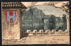 Ansichtskarte Hannover, Leineufer, Wappen, Passepartout