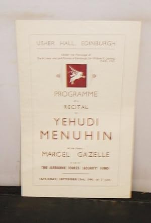 Programme of a recital by Yehudi Menuhin at the Usher Hall, Edinburgh, September 23rd, 1944