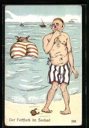 Ansichtskarte Der Fettfleck im Seebad, Karikatur