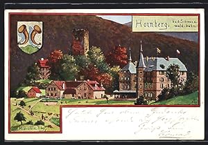 Lithographie Hornberg / Schwarzwald, Ortspartie mit Hotel, Wappen