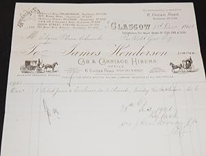 James Henderson Limited, Cab and Carriage Hirers, Govan Road, Glasgow : Two invoices to Elgin Pla...