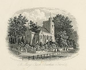 Antique Print-St. Mary's church on Branksea Island-Scouting-Brannon-ca. 1840