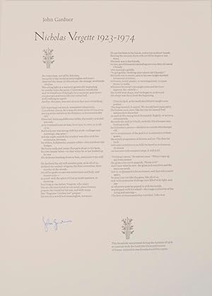 Nicholas Vergette 1923-1974 (Signed Broadside)