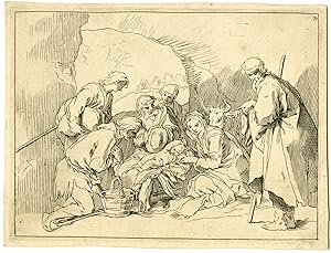 Antique Master Print-STUDY-ADORATION-SHEPHERDS-JESUS-Bloemaert-1679